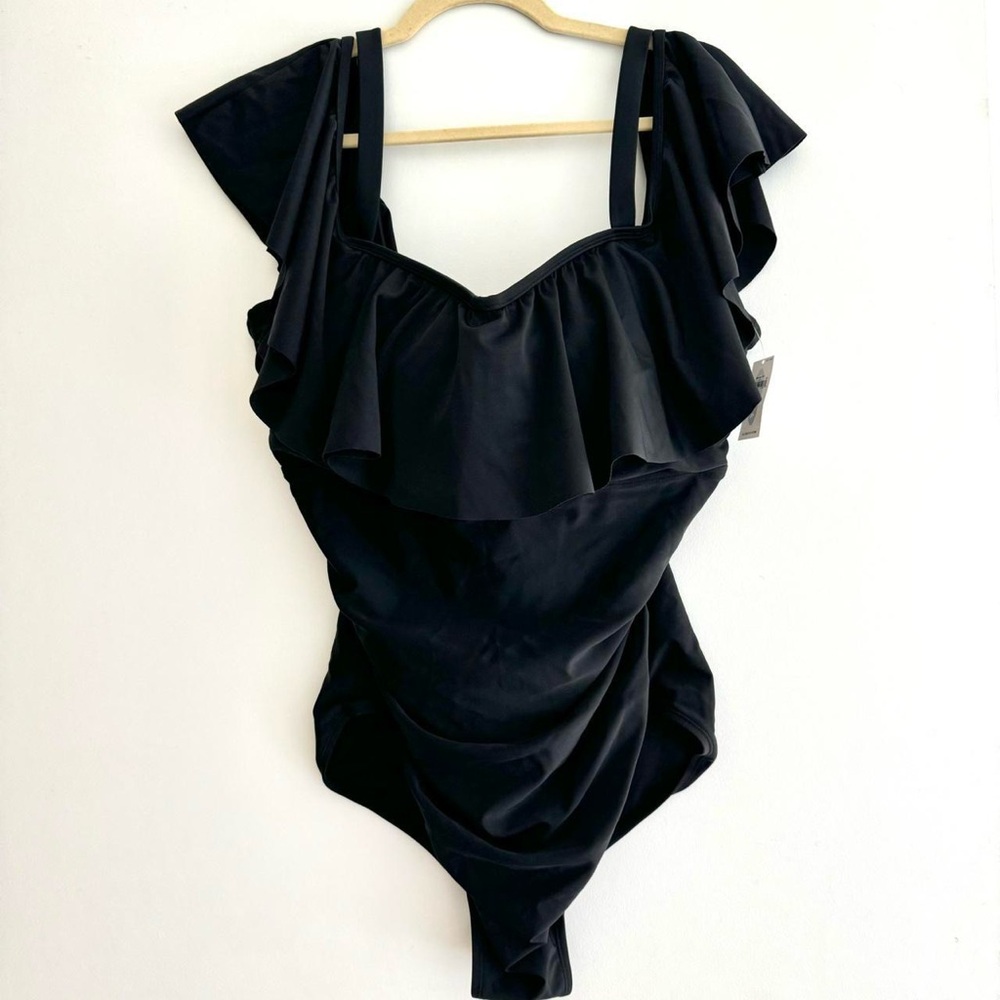 Old Navy Black Ruffled One-Piece Swimsuit NWT
